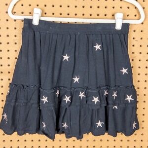 Storia Black Gold Embroidered Star Tiered Ruffle Mini Skirt JS2366 Medium